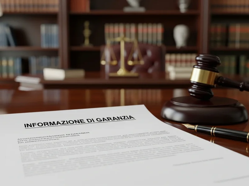 avviso-di-garanzia-cosa-fare-avvocato-penalista-parma Documento legale di Informazione di Garanzia su una scrivania professionale con martelletto del giudice e penna stilografica. Consulenza legale su cosa fare in caso di avviso di garanzia a Parma, Studio Legale Mancaniello & Partners.